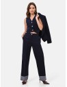 Wijde veloursbroek met maxi-denimomslagen van Rinascimento