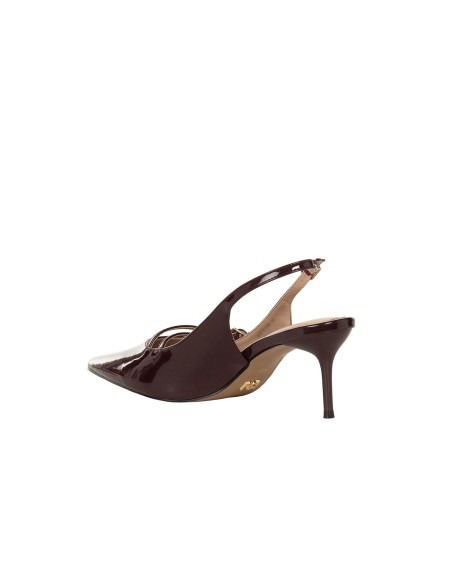 Slingback met spitse neus van glanzend lakleer met gekruiste bandjes Rinascimento
