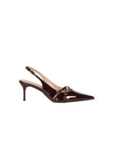 Slingback met spitse neus van glanzend lakleer met gekruiste bandjes Rinascimento