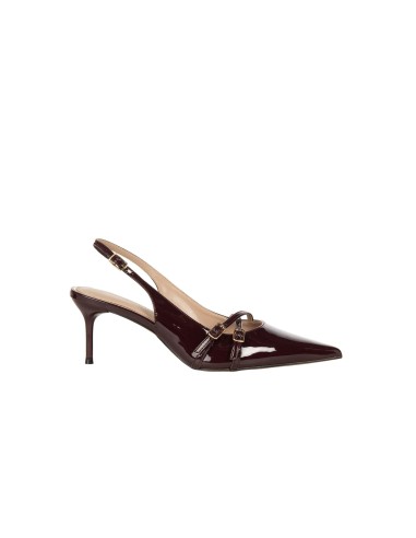 Slingback met spitse neus van glanzend lakleer met gekruiste bandjes Rinascimento