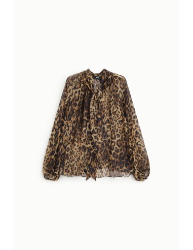 Wijde blouse met dierenprint en strik van Dixie