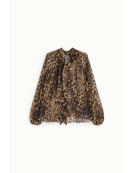 Wijde blouse met dierenprint en strik van Dixie