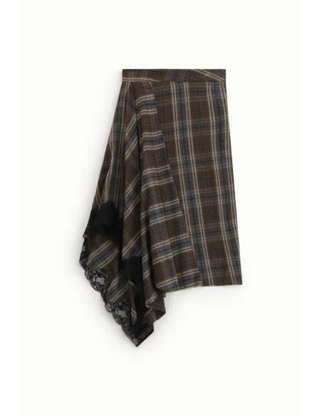 Geruite rok met asymmetrische zoom en kant Dixie