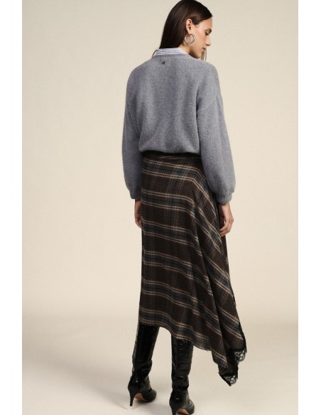 Geruite rok met asymmetrische zoom en kant Dixie
