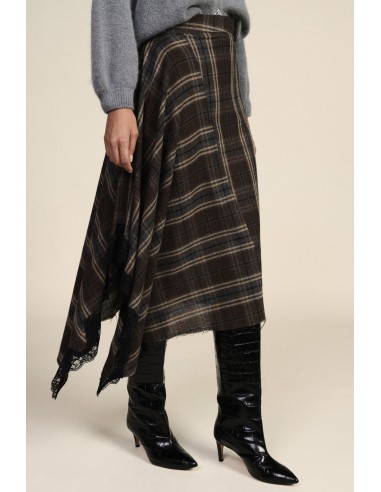 Geruite rok met asymmetrische zoom en kant Dixie