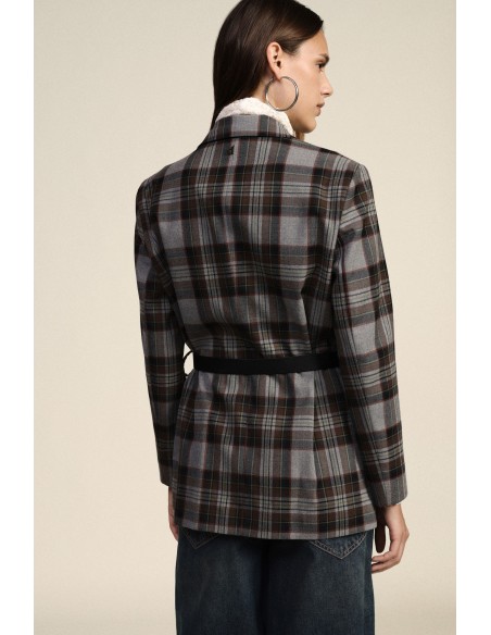 Dixie blazer met dubbele rij knopen, ruitpatroon, riem en spelden