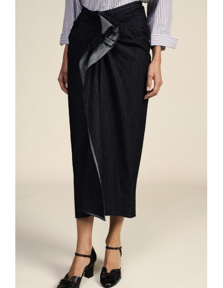 Dixie asymmetrische midi-rok met knoop aan de voorkant