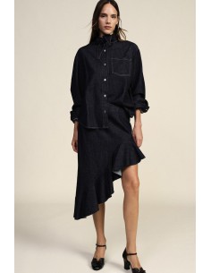 Asymmetrische midi-rok met volant aan de zijkant Dixie