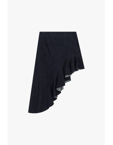 Asymmetrische midi-rok met volant aan de zijkant Dixie