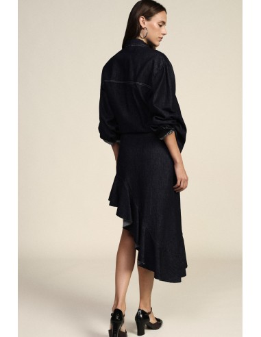 Asymmetrische midi-rok met volant aan de zijkant Dixie