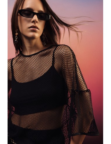 Mesh top met wijde mouwen en ondertop Dixie
