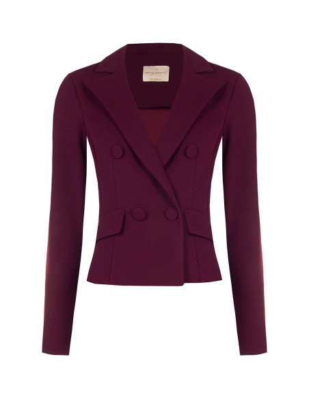 Getailleerde korte blazer met dubbele rij knopen van scuba-crêpe met bijpassende knopen van Rinascimento