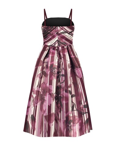 Midi-jurk met bustier van gestructureerd duchesse-satijn met bloemen- en streeppatroon van Rinascimento
