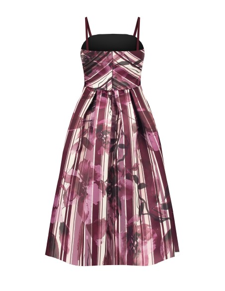 Midi-jurk met bustier van gestructureerd duchesse-satijn met bloemen- en streeppatroon van Rinascimento