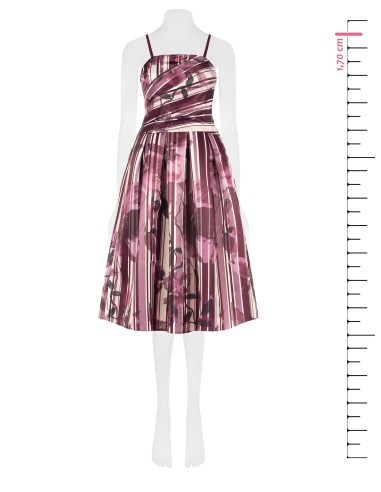 Midi-jurk met bustier van gestructureerd duchesse-satijn met bloemen- en streeppatroon van Rinascimento