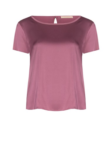 Vloeiende satijnen blouse met korte mouwen en ronde hals van Rinascimento