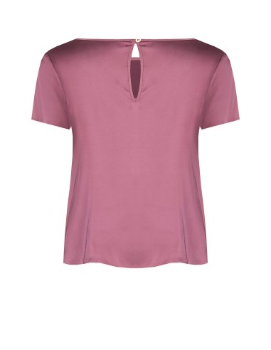 Vloeiende satijnen blouse met korte mouwen en ronde hals van Rinascimento
