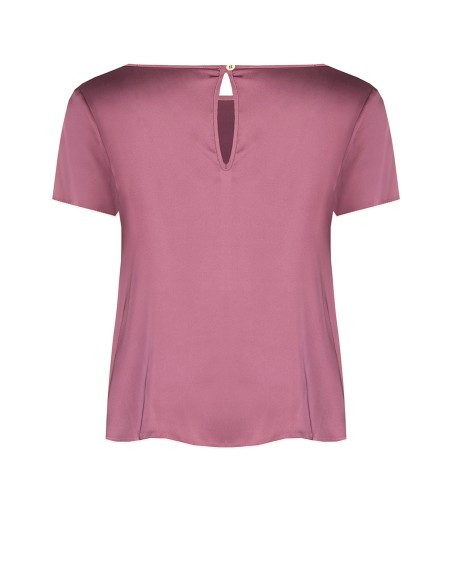 Vloeiende satijnen blouse met korte mouwen en ronde hals van Rinascimento