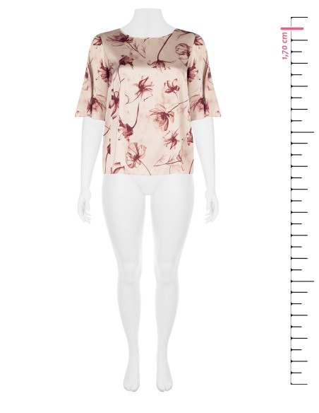 Curvy-blouse van satijn met grote vervaagde bloemen en korte mouwtjes – Rinascimento Curvy