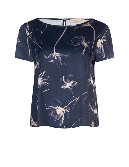 Ruime, soepelvallende satijnen blouse met grote bloemenprint van Rinascimento