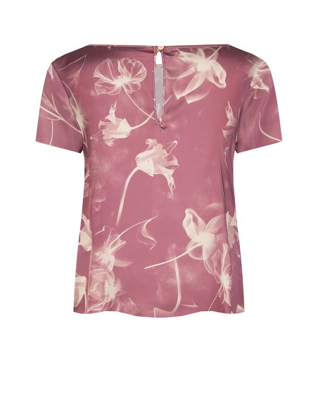 Ruime, soepelvallende satijnen blouse met grote bloemenprint van Rinascimento