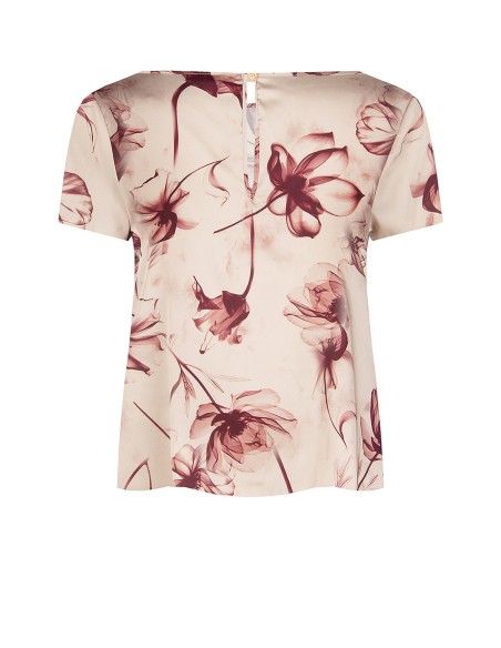 Ruime, soepelvallende satijnen blouse met grote bloemenprint van Rinascimento