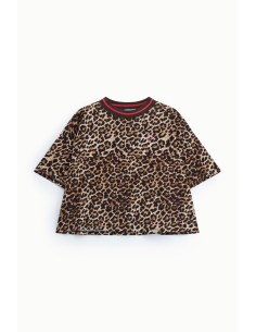 Oversized T-shirt met dierenprint en geribde ronde hals