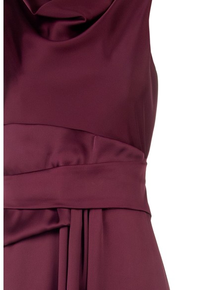 Lange satijnen jurk met bandeau-effect in de taille en een lange volant aan de voorkant Rinascimento