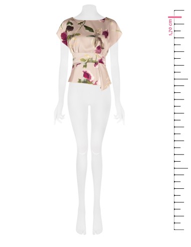 Satijnen blouse met bloemenprint, boothals en gerimpelde taille Rinascimento