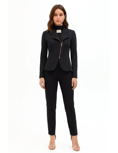 Getailleerde blazer van scuba-crêpe met asymmetrische rits