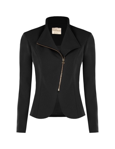 Getailleerde blazer van scuba-crêpe met asymmetrische rits