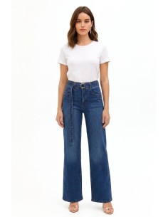 Wide leg-jeans met stretch en bijpassende riem Rinascimento
