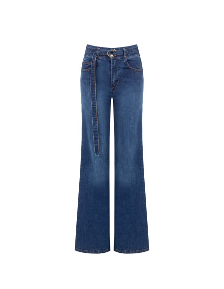 Wide leg-jeans met stretch en bijpassende riem Rinascimento