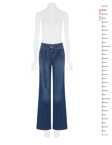 Wide leg-jeans met stretch en bijpassende riem Rinascimento