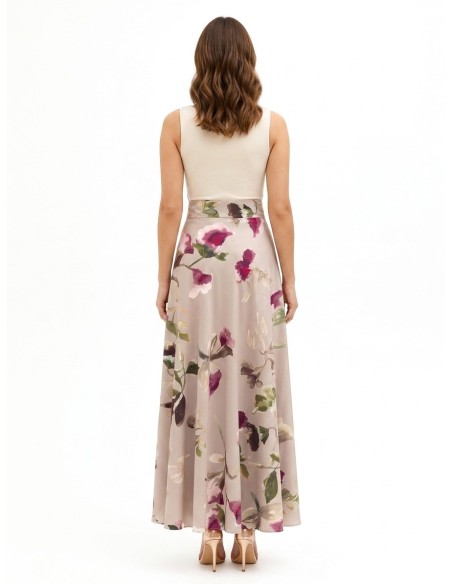 Lange satijnen klokrok met bloemenprint Rinascimento