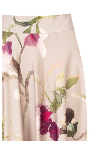 Lange satijnen klokrok met bloemenprint Rinascimento
