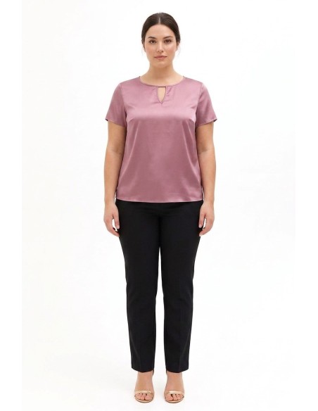 Curvy-blouse van soepel satijn met dubbele druppelvormige uitsparing – Rinascimento Curvy