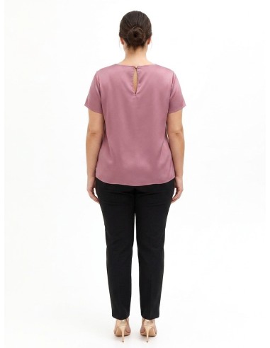 Curvy-blouse van soepel satijn met dubbele druppelvormige uitsparing – Rinascimento Curvy