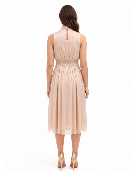 Midi-jurk van gelamineerd satijn met strik en elastische taille van Rinascimento