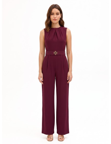 Jumpsuit van cady met geplooide halslijn, bijpassende stevige riem en gesp met Rinascimento-logo