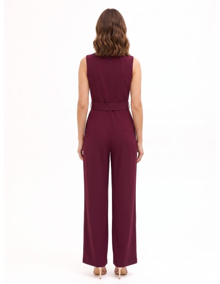Jumpsuit van cady met geplooide halslijn, bijpassende stevige riem en gesp met Rinascimento-logo