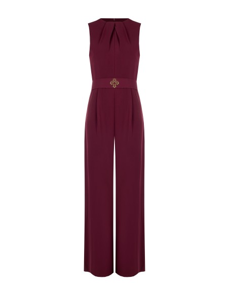 Jumpsuit van cady met geplooide halslijn, bijpassende stevige riem en gesp met Rinascimento-logo