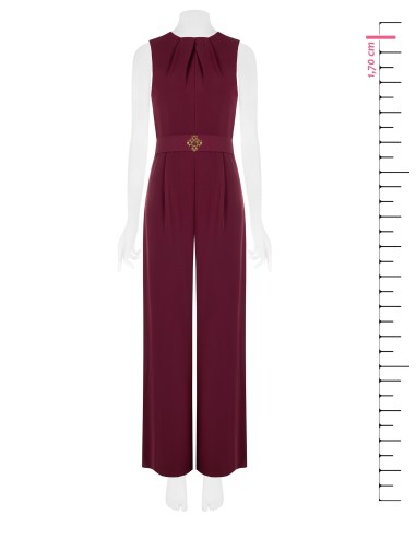Jumpsuit van cady met geplooide halslijn, bijpassende stevige riem en gesp met Rinascimento-logo