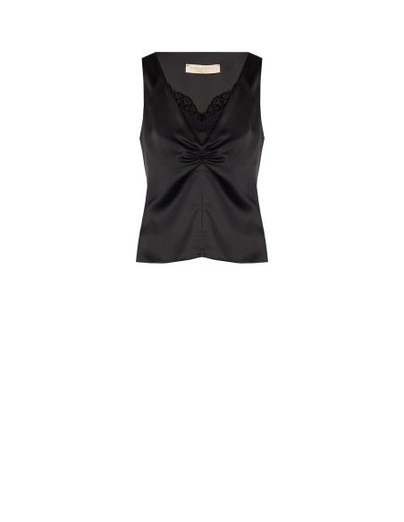 Getailleerde top van satijnlook, 2-delig, met kanten detail Rinascimento