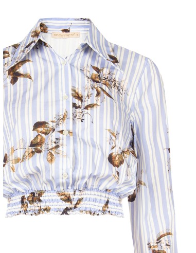 Korte ballonblouse van katoen met strepen en bloemen – Rinascimento