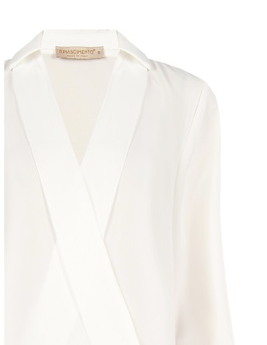 Vloeiende satijnen blouse met V-hals en kraag van Rinascimento