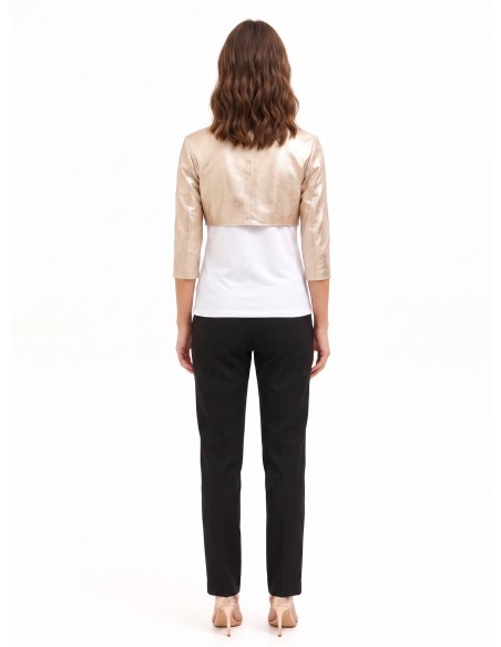 Rinascimento bolero-schouderbedekking van gelamineerd imitatieleer met licht verouderd effect en 3/4-mouwen