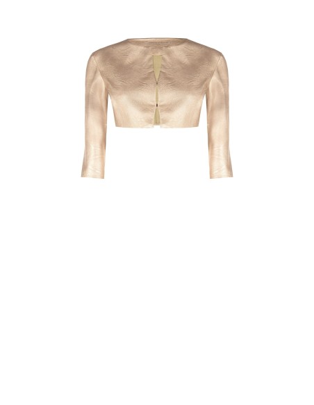 Rinascimento bolero-schouderbedekking van gelamineerd imitatieleer met licht verouderd effect en 3/4-mouwen