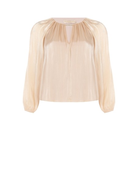 Soepelvallende curvy blouse van gelamineerd satijn met cut-out en juweeldetail Rinascimento Curvy
