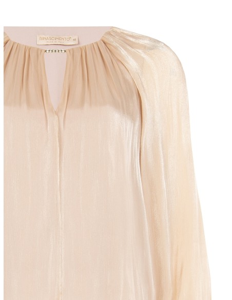 Soepelvallende curvy blouse van gelamineerd satijn met cut-out en juweeldetail Rinascimento Curvy